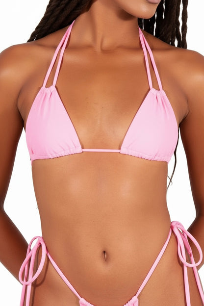 Pink Double String Triangle Swim Top