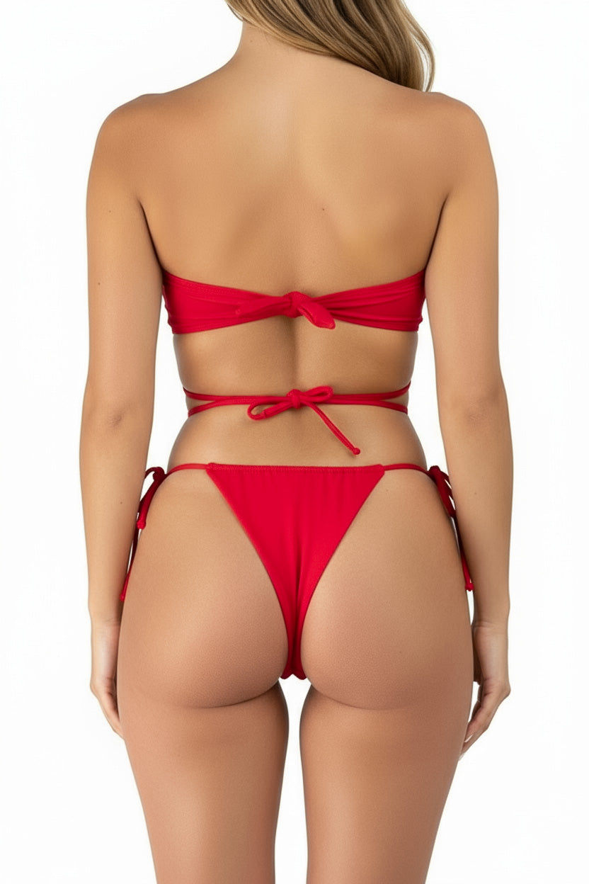 Red Loop Tie Strapless Two Piece Bikini