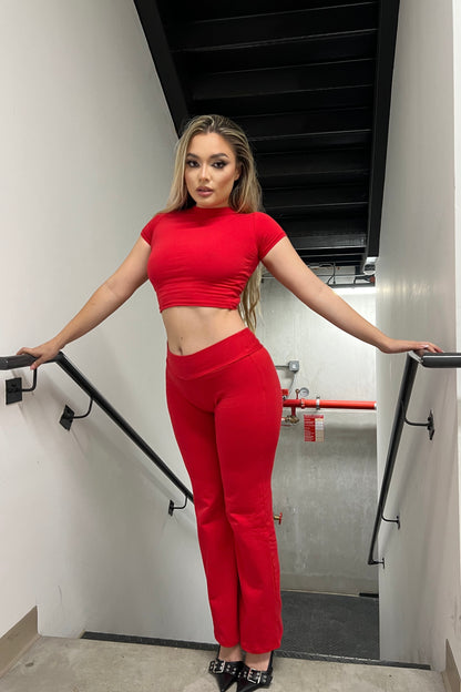 Red Basic Straight-Cut Cotton Jersey Leggings