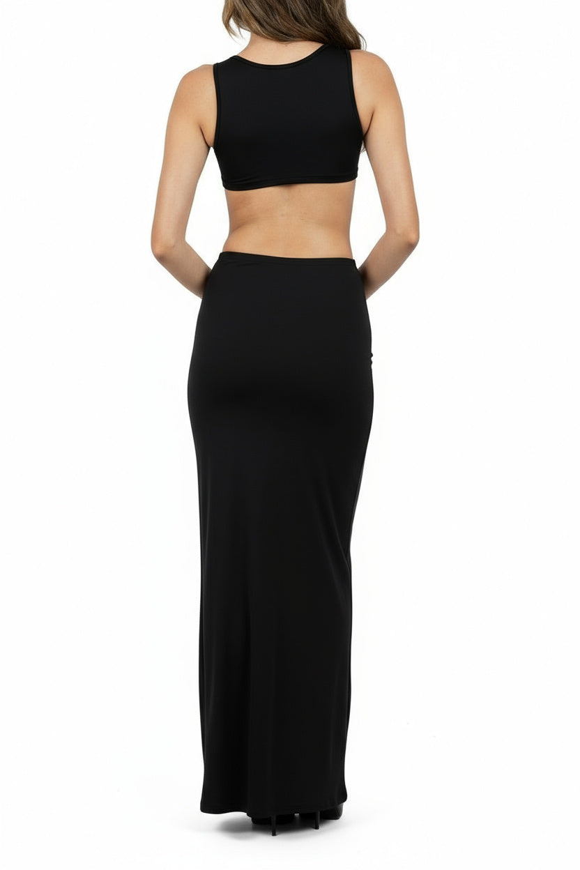 Black Cotton Jersey Long Skirt