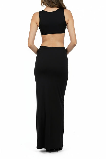 Black Cotton Jersey Long Skirt
