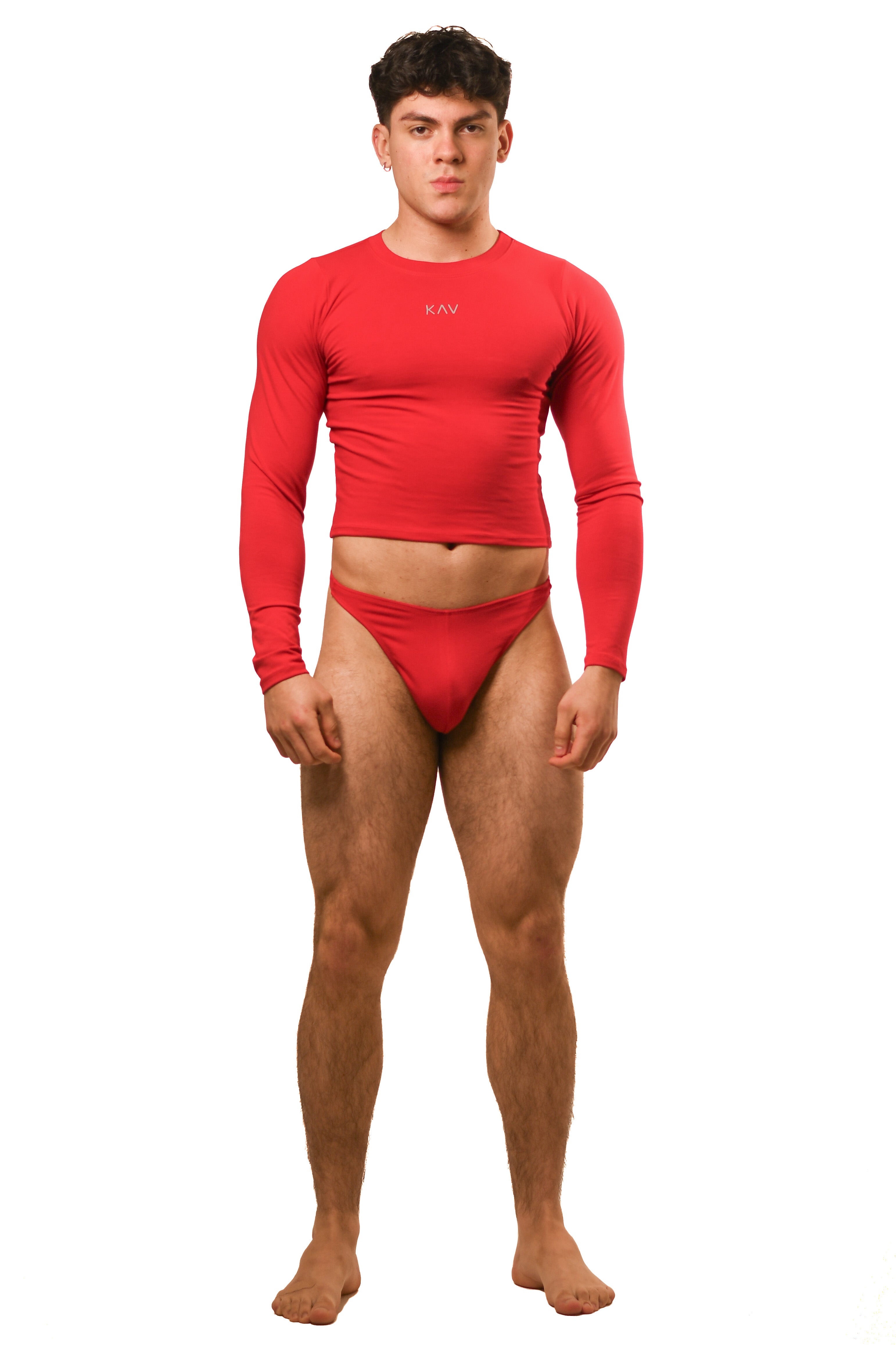 Red Long Sleeve Gabriel Thong Set