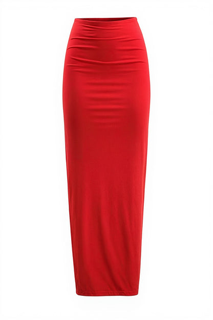 Red Long Bodycon Cotton Jersey Skirt