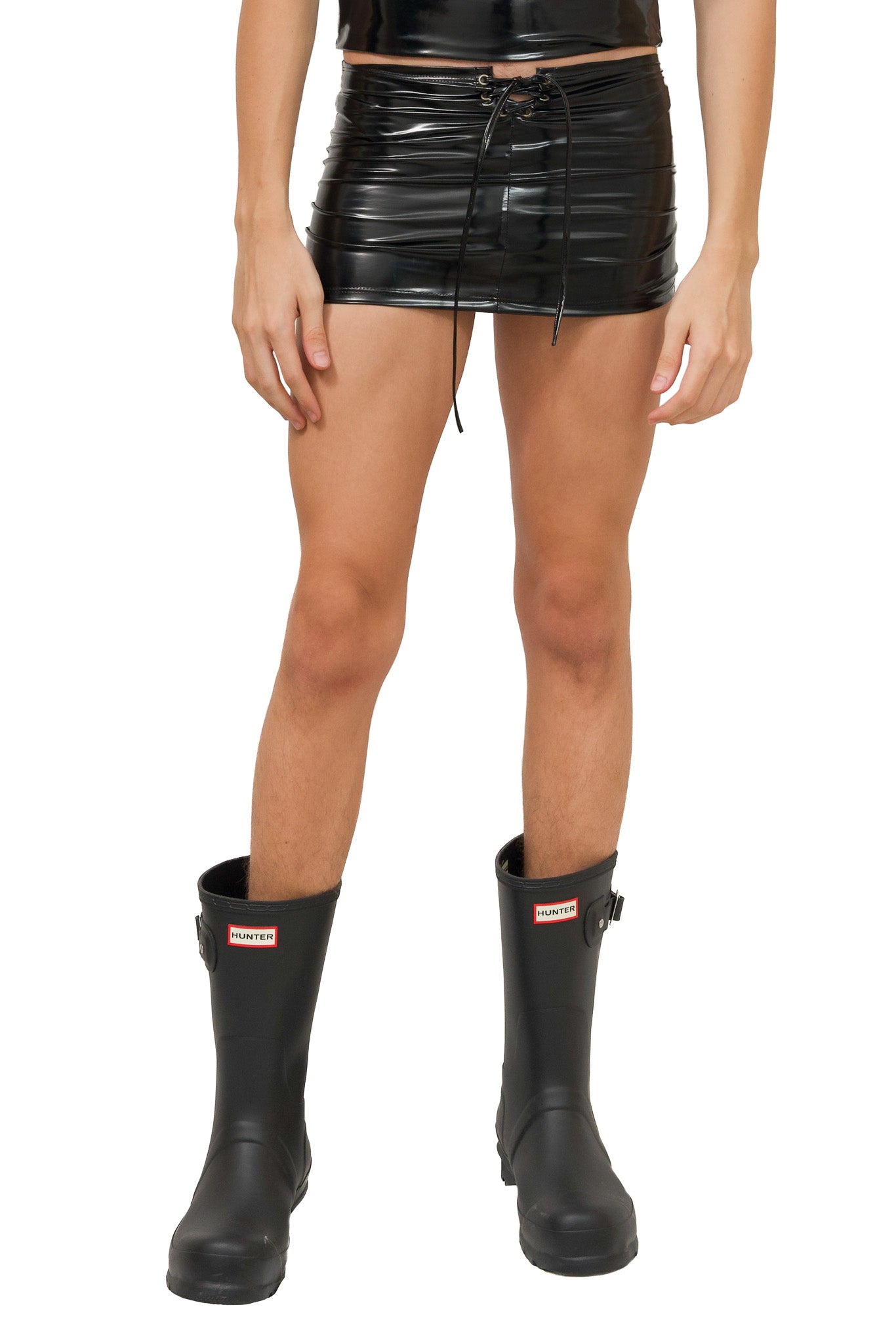 Black Latex Super Mini Men Skirt