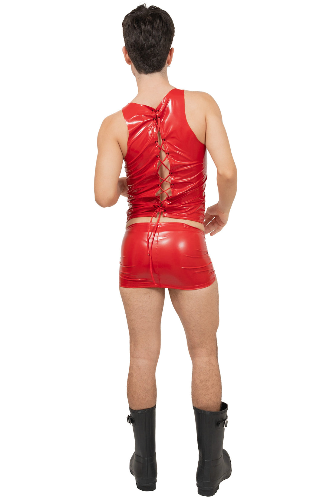 Red Angelito Latex Skirt Set