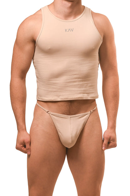 Beige Magnet Tank Top G-String Set