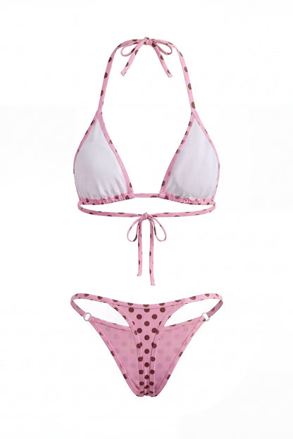 Pink Dot Triangle Adjustable Thong Two Piece Bikini
