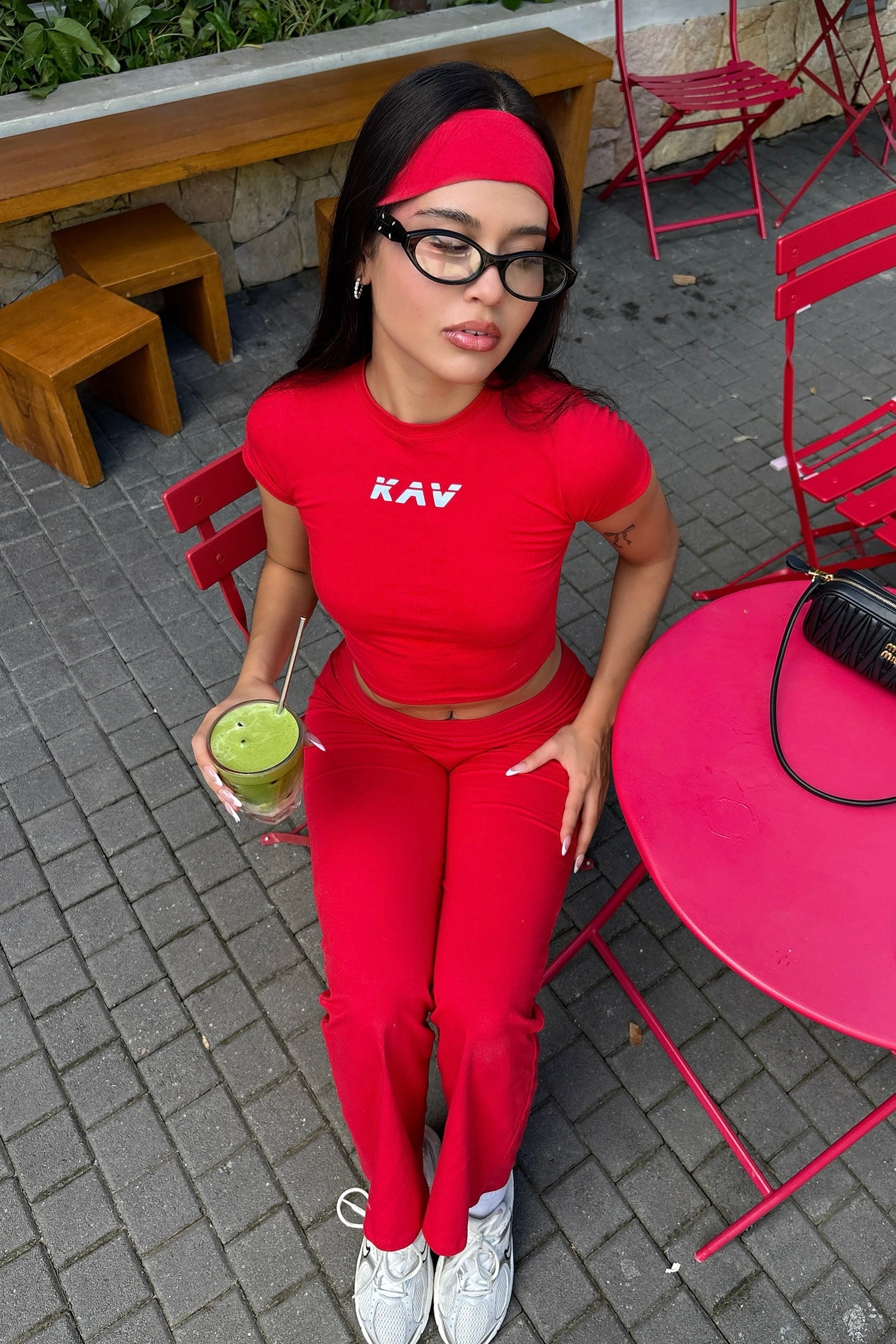 Red Basic Straight-Cut Cotton Jersey Leggings