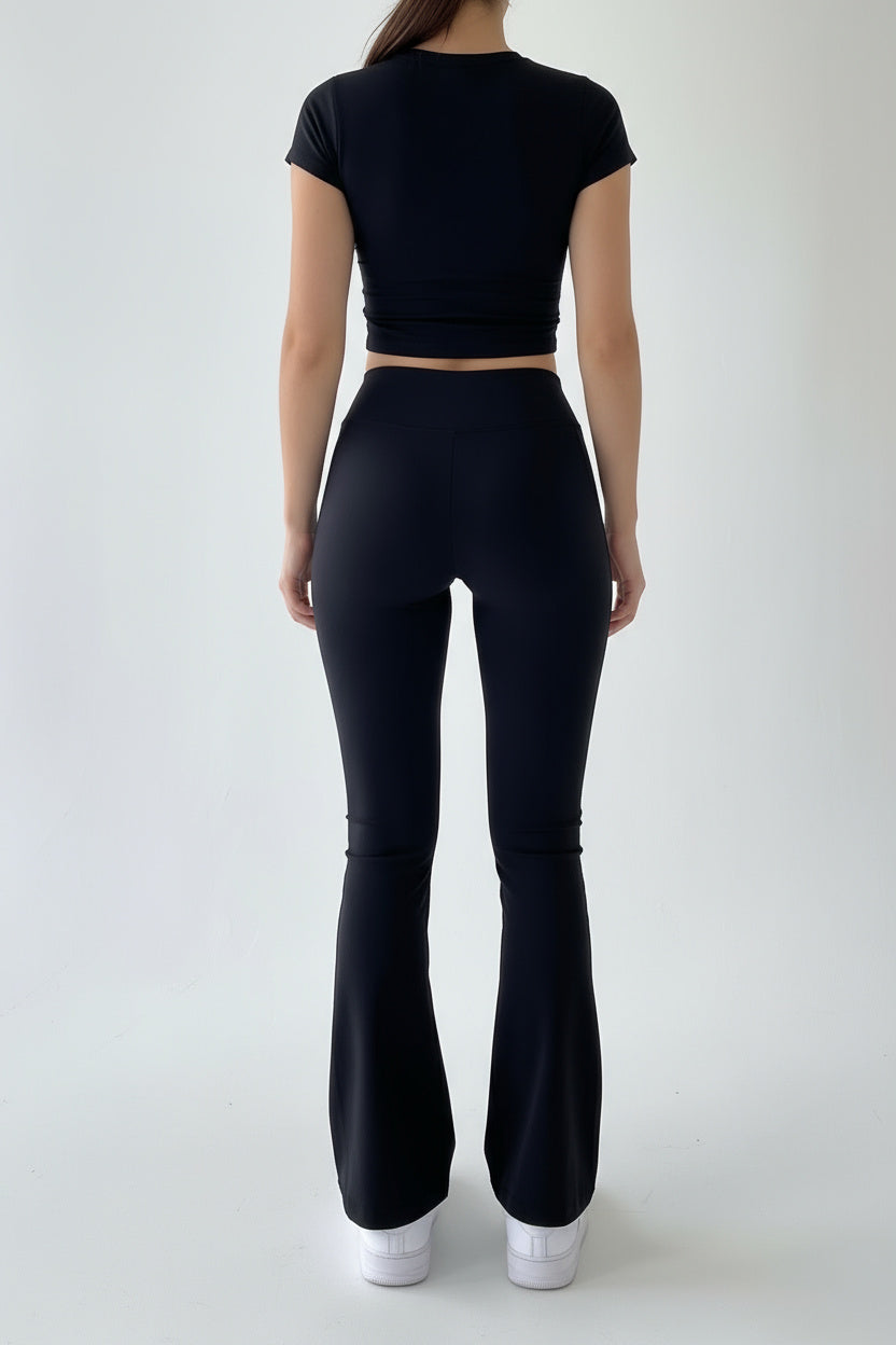 Black Basic Straight-Cut Cotton Jersey Leggings
