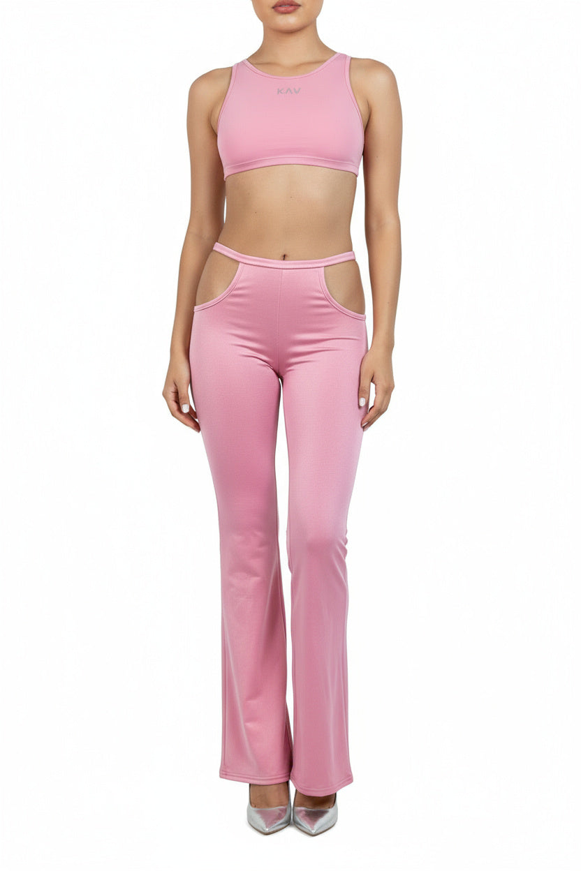 Pink Waistband Cutout Leggings