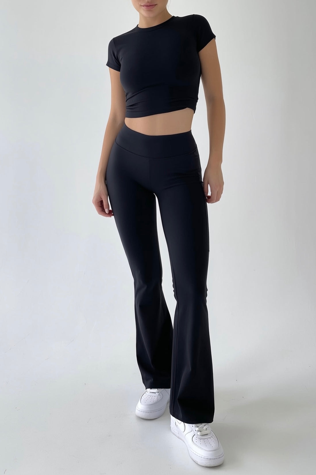 Black Basic Straight-Cut Cotton Jersey Leggings