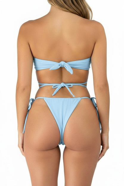 Baby Blue Loop Tie Strapless Bikini Top