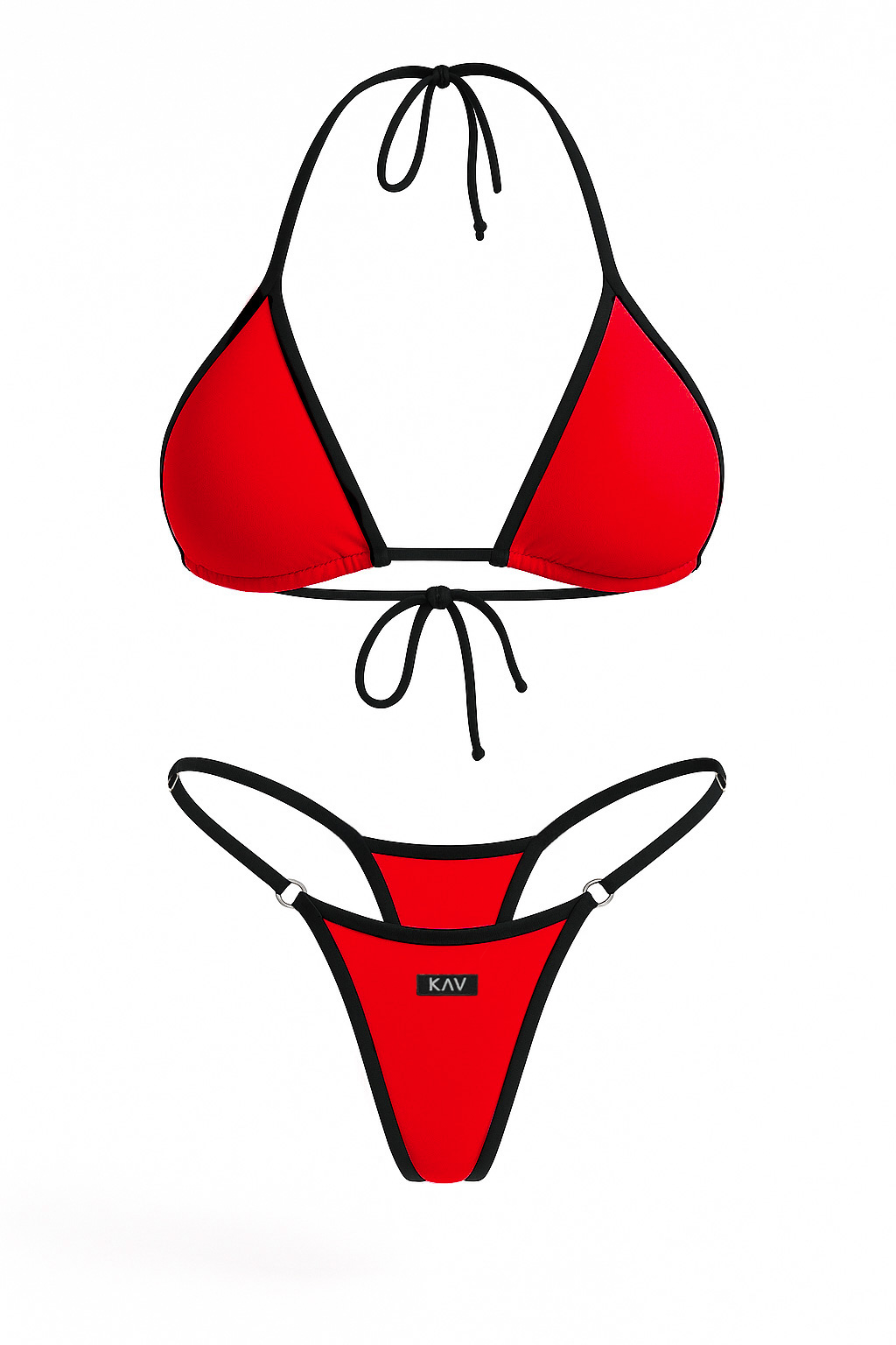 Red Contrast Trim Two Piece Triangle Bikini
