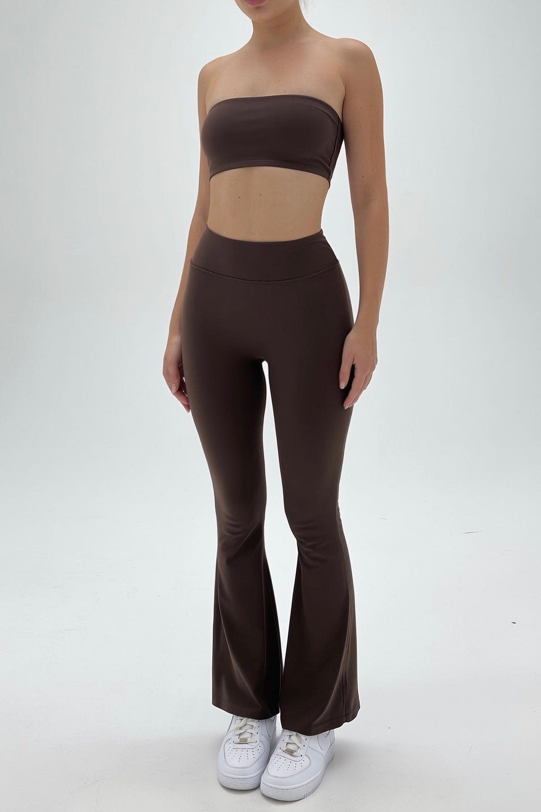 Dark Brown Seamless Straight-Cut Cotton Jersey Leggings