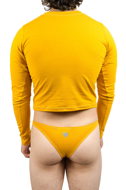 Yellow Mustard Long Sleeve Magnet Thong Set