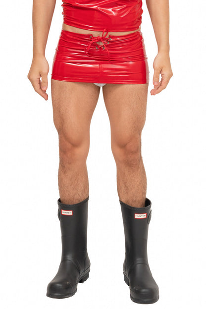 Red Latex Super Mini Men Skirt