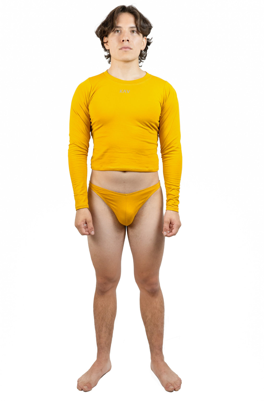 Yellow Mustard Long Sleeve Magnet Thong Set