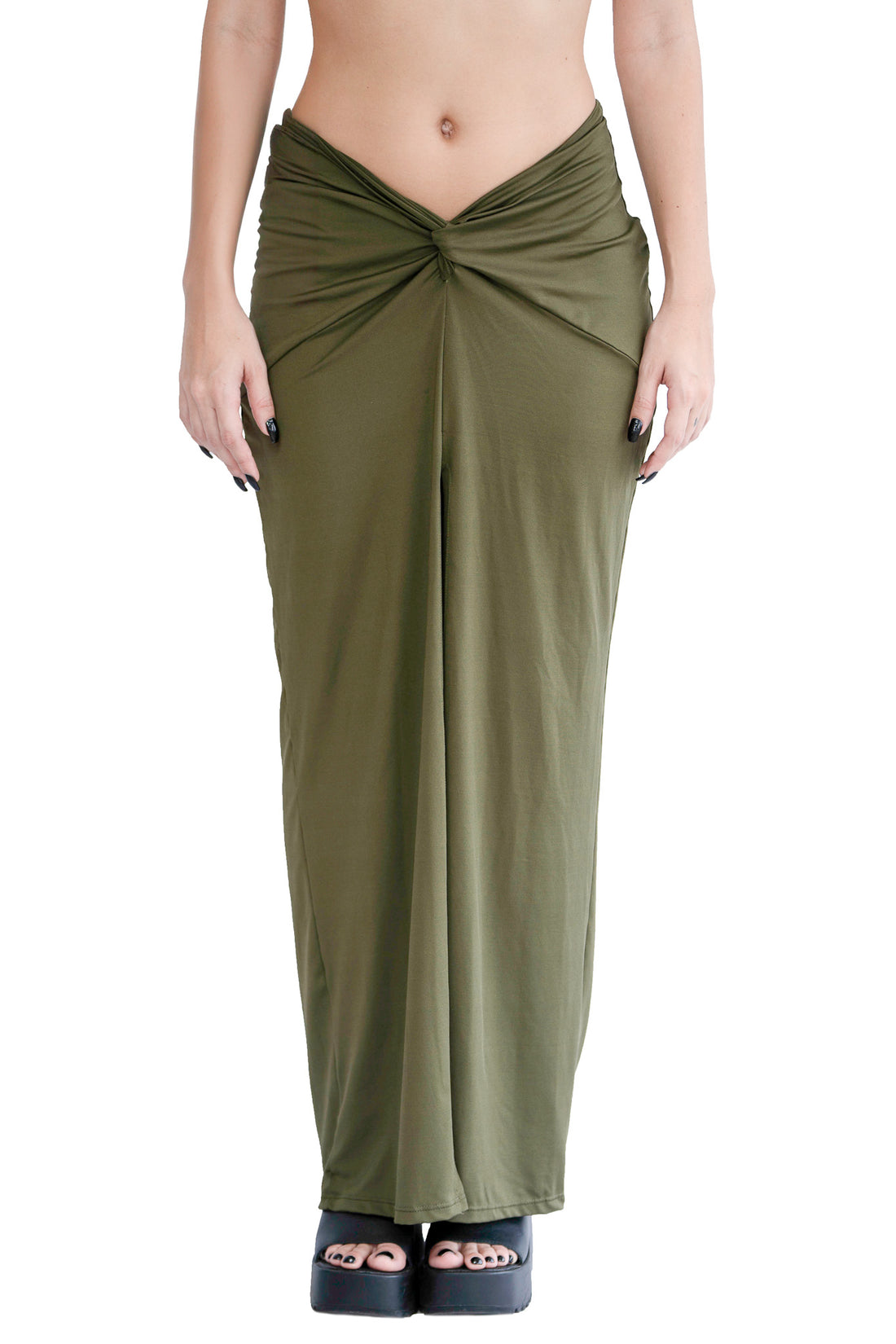 Olive Green Twist Cotton Jersey Long Skirt