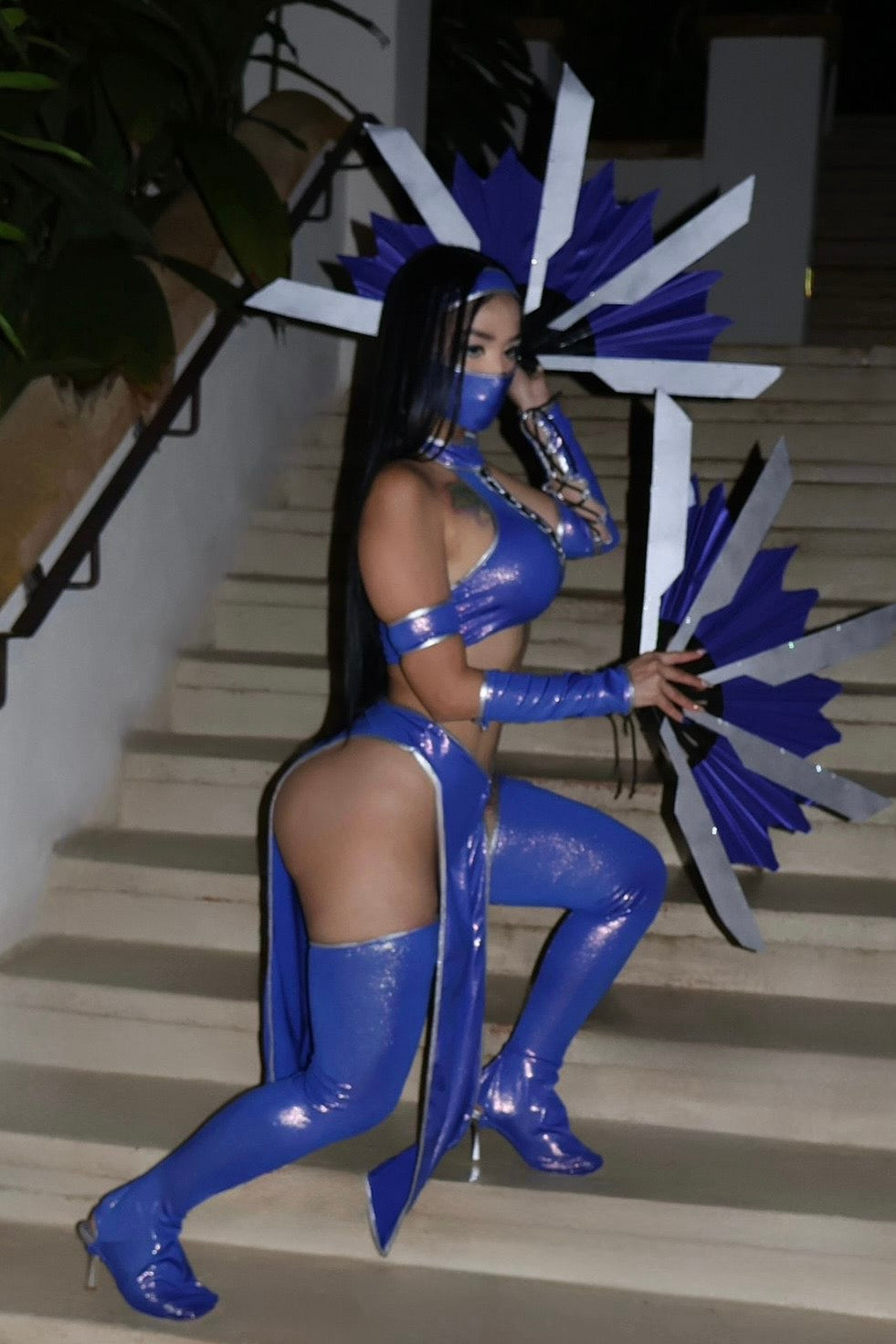 Custom made Kitana inspired cosplay costume in blue and gold – top, mask and boot covers
