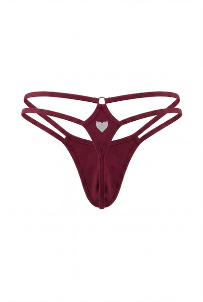 Dark Red Men Double String G-String Thong