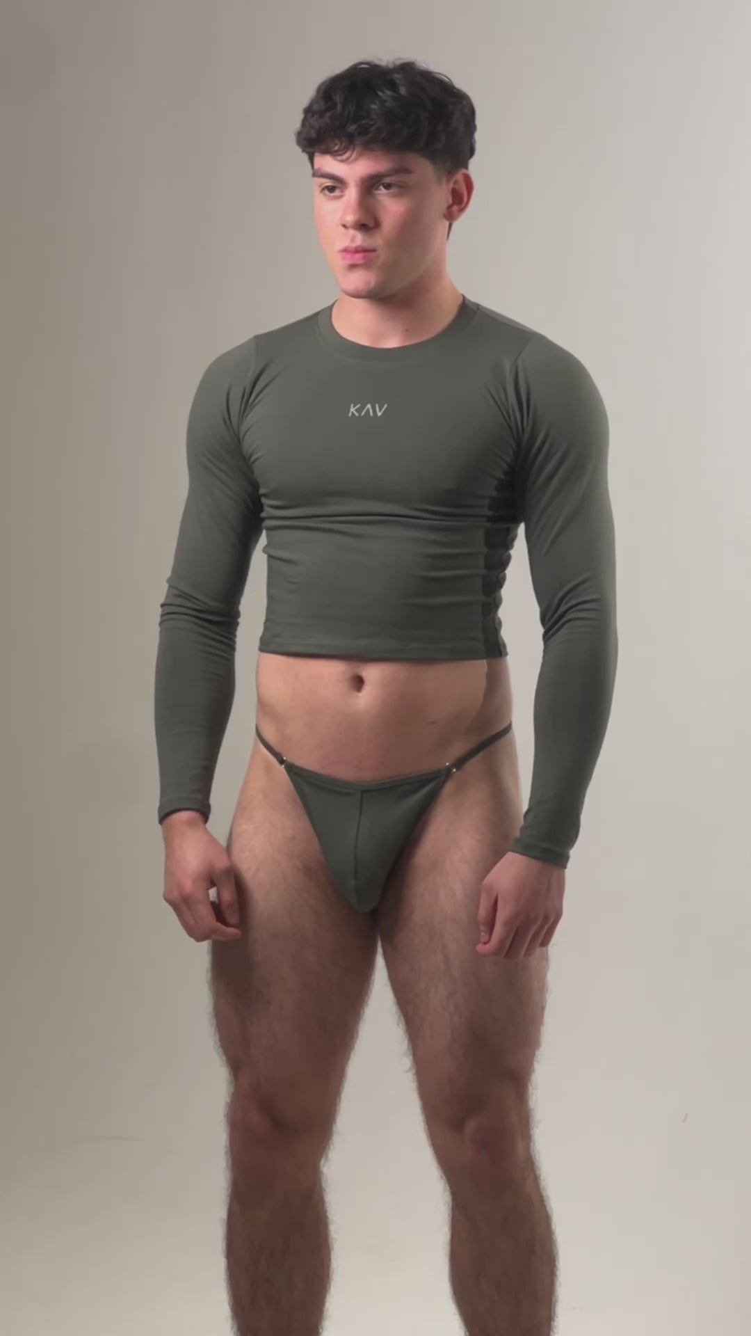 Long Sleeve Dark Green G-String Set